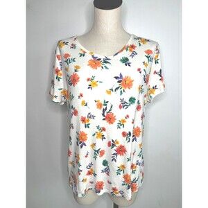 Croft & Barrow Classic Tee White Floral Short Sleeve Size XL